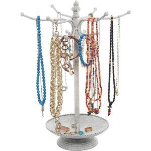 White Metal Jewelry Holder Stand, Necklace Bracelet Organizer Rack with 12 Hooks